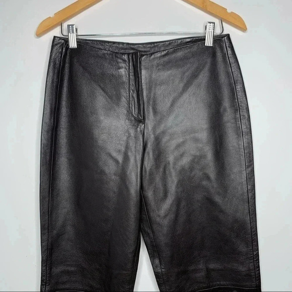 DKNY NWOT 100% Leather Black Mid Rise Bootcut Pants Size 8 - Picture 4 of 11